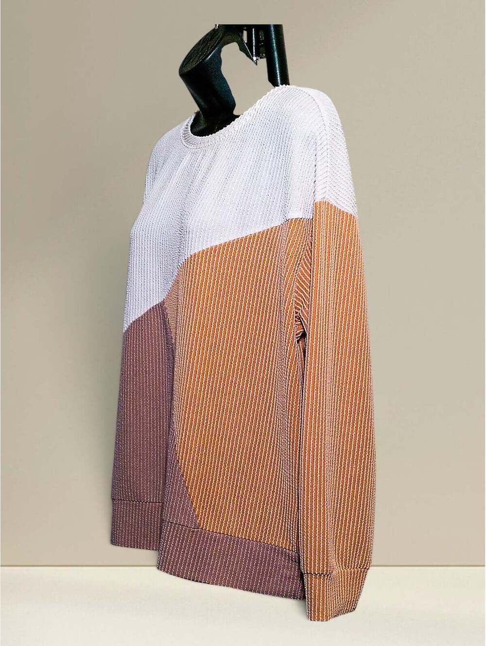 Automet Colorblock Ribbed Oversized Sweater L White Orange - Picture 3 of 8
